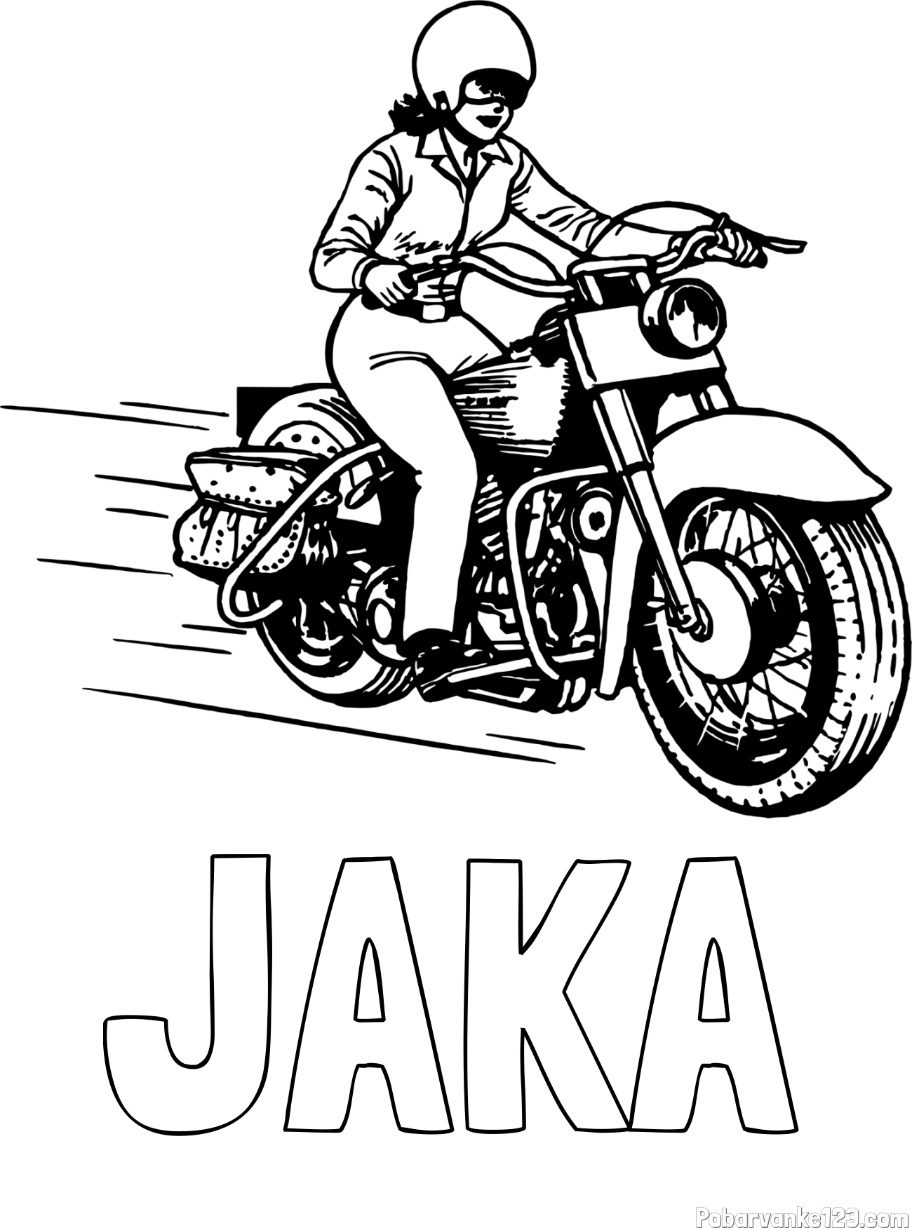Pobarvanka imena JAKA in pobarvanka motorja ter motoristke