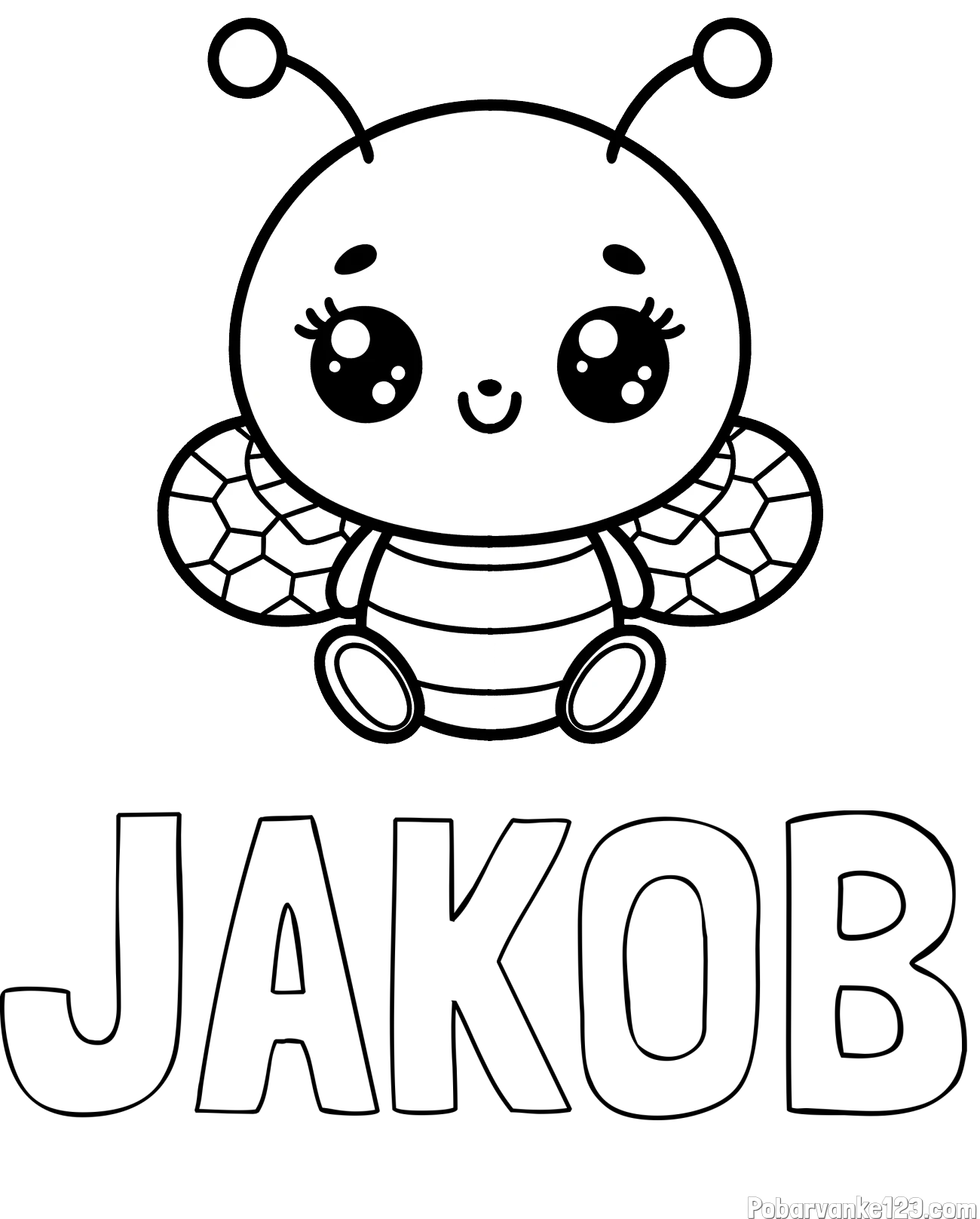 Pobarvanka imena JAKOB in otroška pobarvanka ljubke čebele