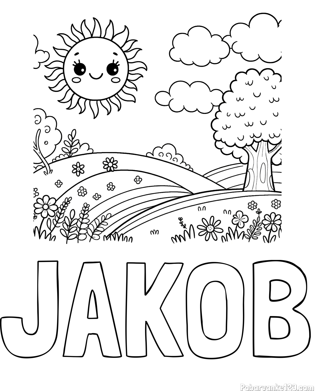 Pobarvanka imena JAKOB in otroška pobarvanka narave
