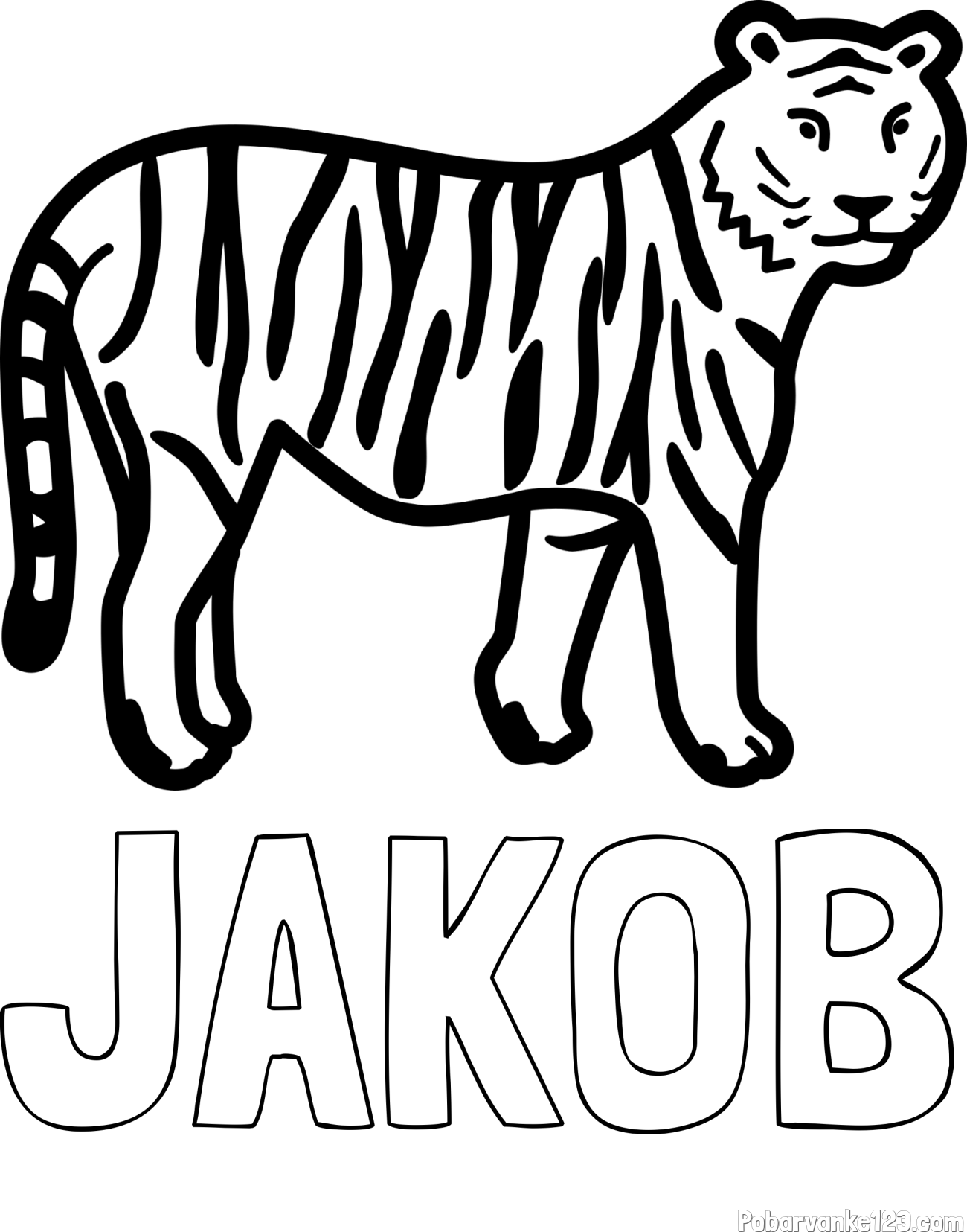 Pobarvanka imena JAKOB in otroška pobarvanka tigra