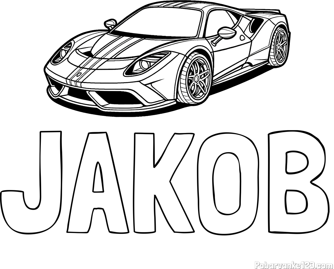 Pobarvanka imena JAKOB in pobarvanka čudovitega športnega avtomobila