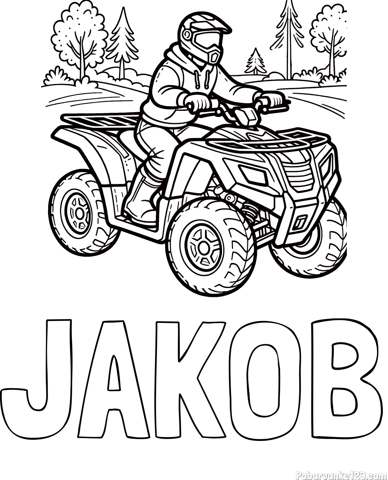 Pobarvanka imena JAKOB in pobarvanka motorista na štirikolesniku