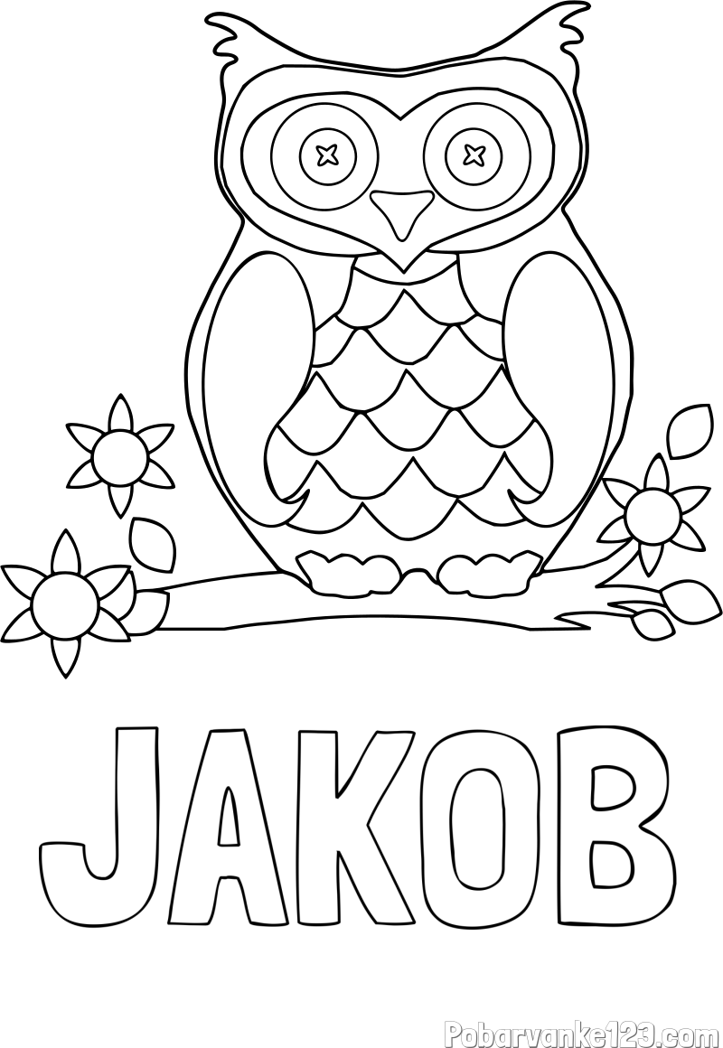 Pobarvanka imena JAKOB in pobarvanka sove