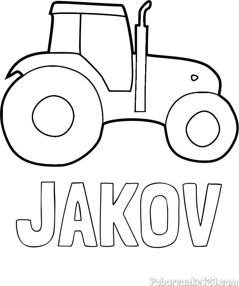 Pobarvanka imena JAKOV in otroška pobarvanka traktorja