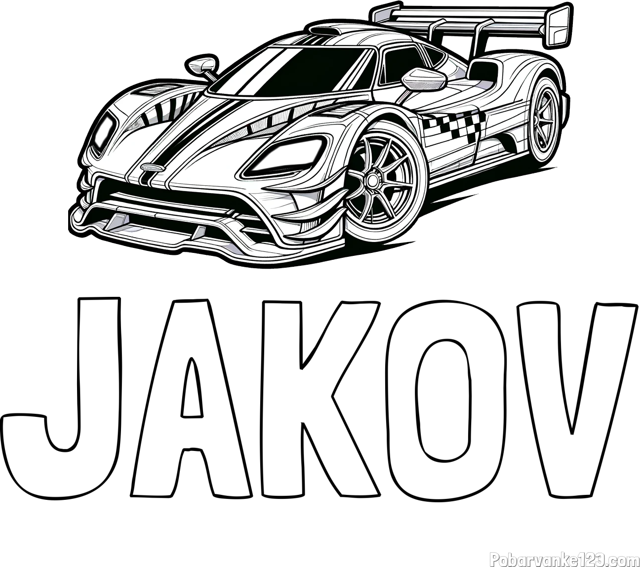 Pobarvanka imena JAKOV in pobarvanka modernega športnega avtomobila
