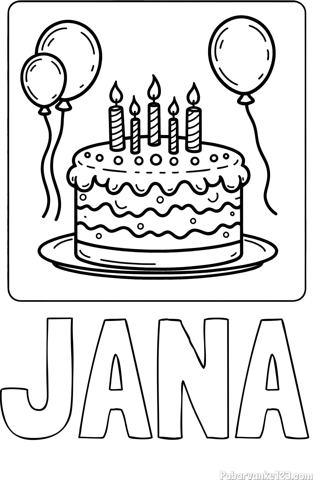 Pobarvanka imena JANA in pobarvanka torte za 5. rojstni dan