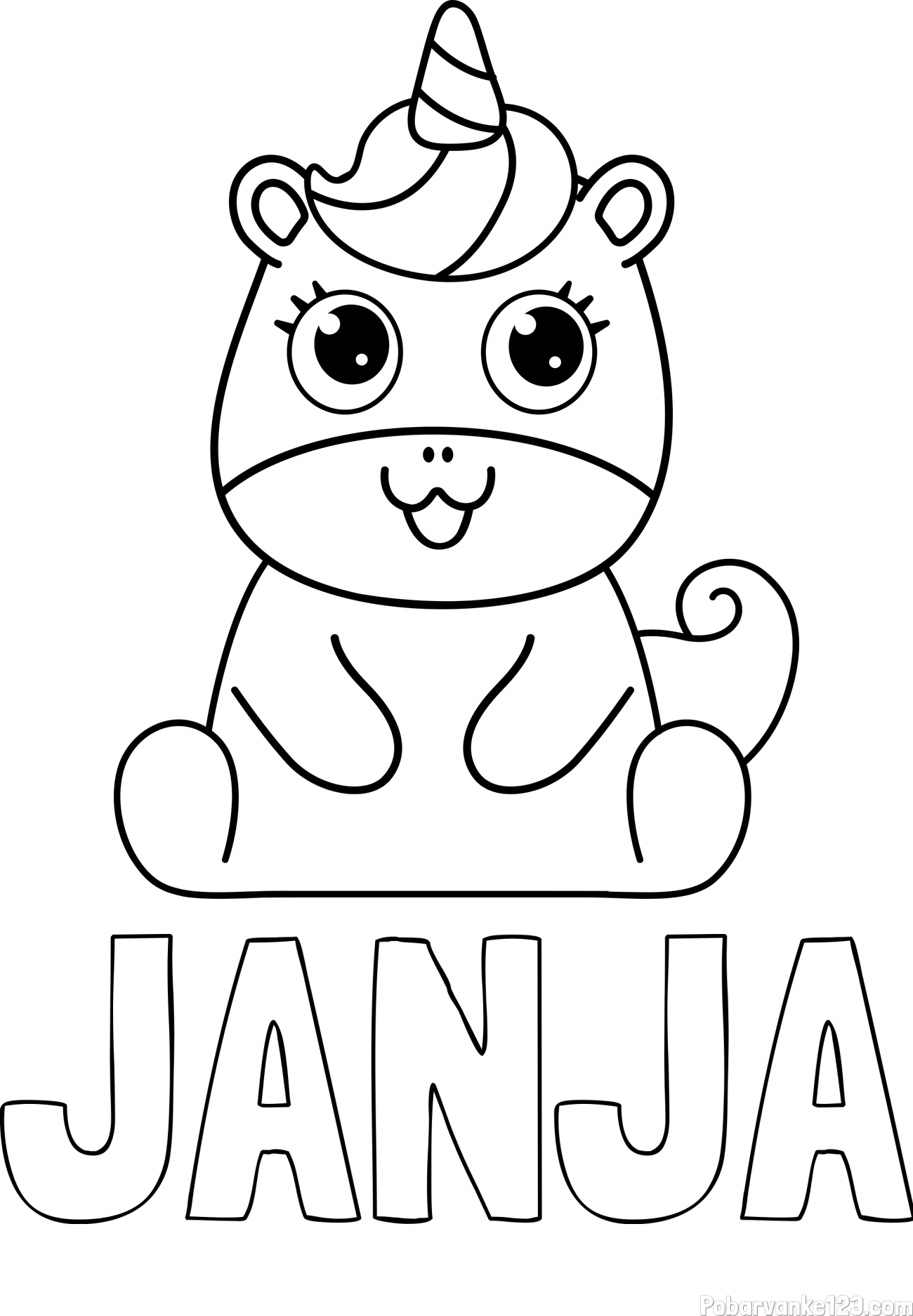 Pobarvanka imena JANJA in pobarvanka čudovitega samoroga Unicorn
