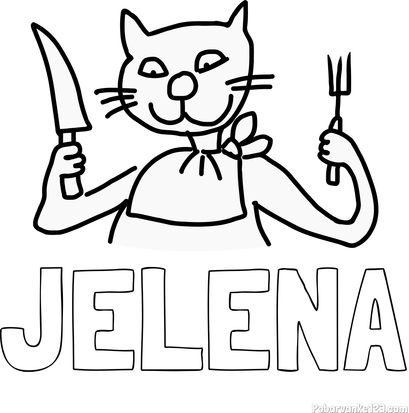 Pobarvanka imena JELENA in pobarvanka mačke pri kosilu