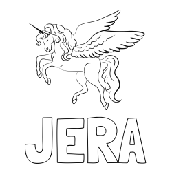 Online izdelana pobarvanka - Pobarvanka imena JERA in lepa pobarvanka samoroga