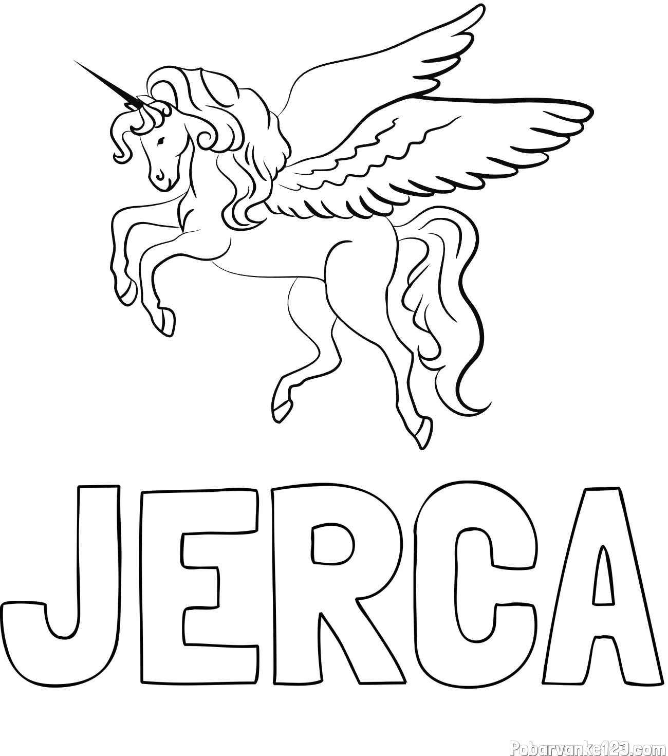 Pobarvanka imena JERCA in lepa pobarvanka samoroga