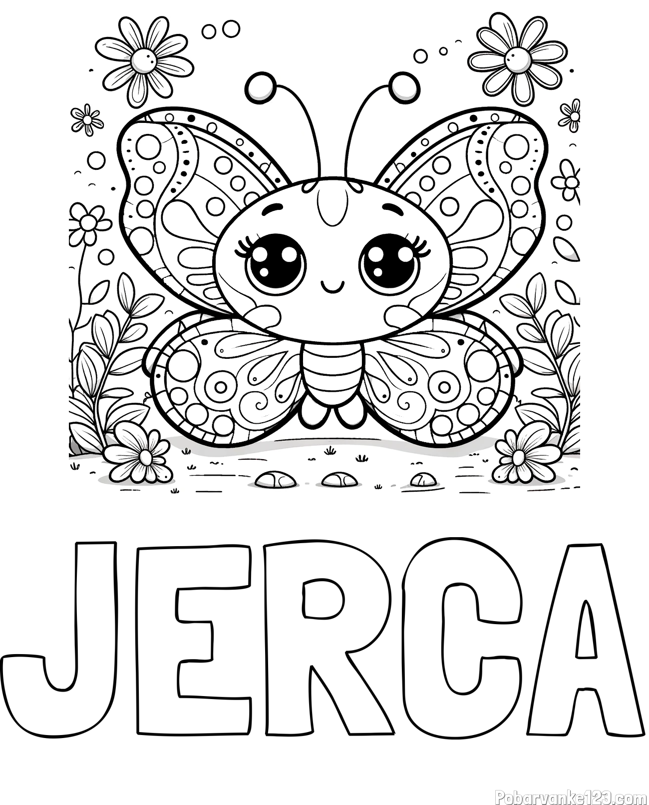 Pobarvanka imena JERCA in pobarvanka ljubkega metuljčka