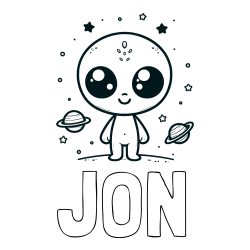 Online izdelana pobarvanka - Pobarvanka imena JON in pobarvanka vesoljec