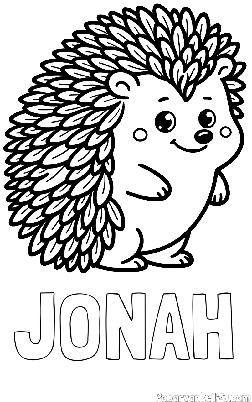 Pobarvanka imena JONAH in pobarvanka prisrčnega ježka