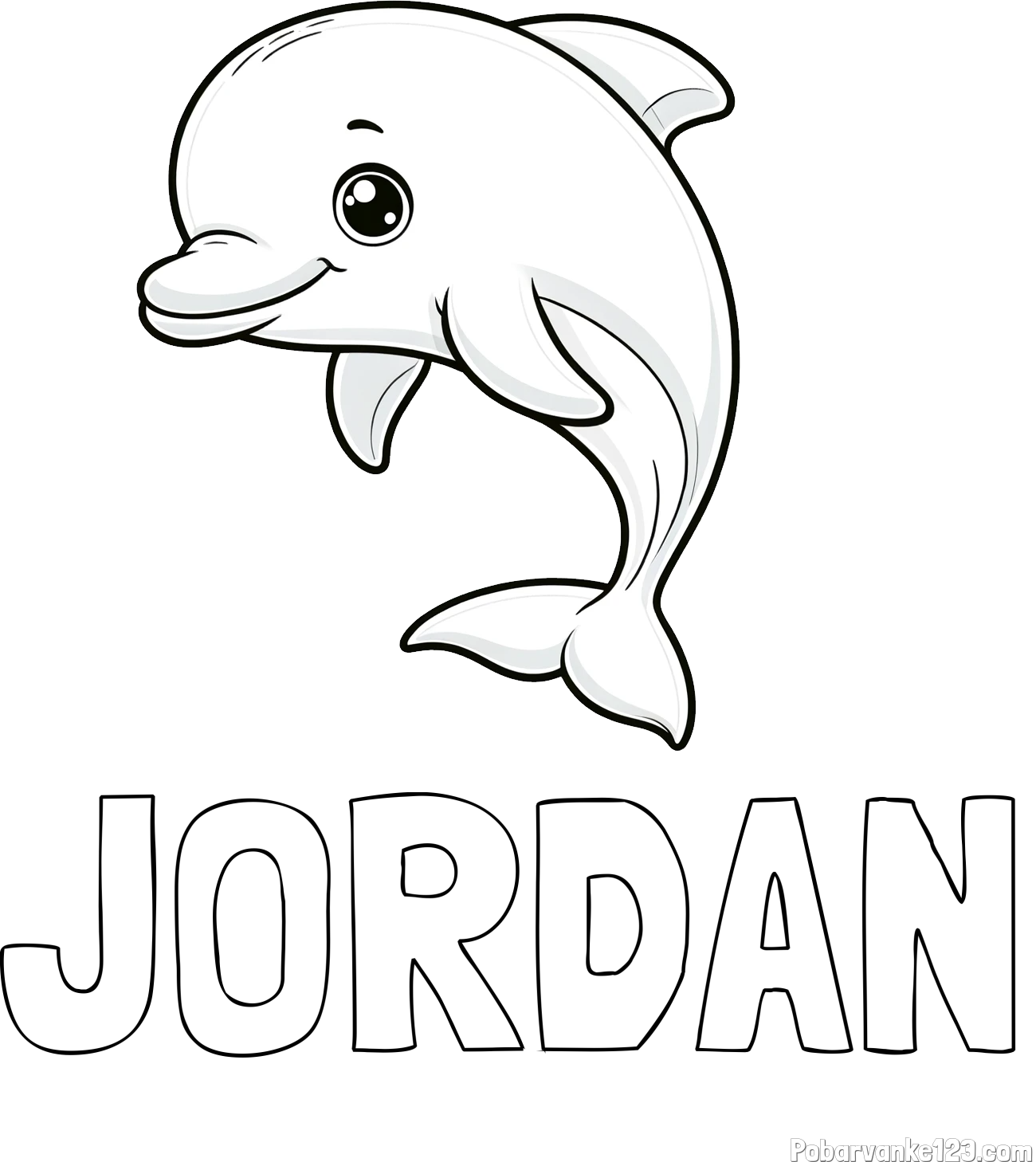 Pobarvanka imena JORDAN in otroška pobarvanka ljubkega delfina