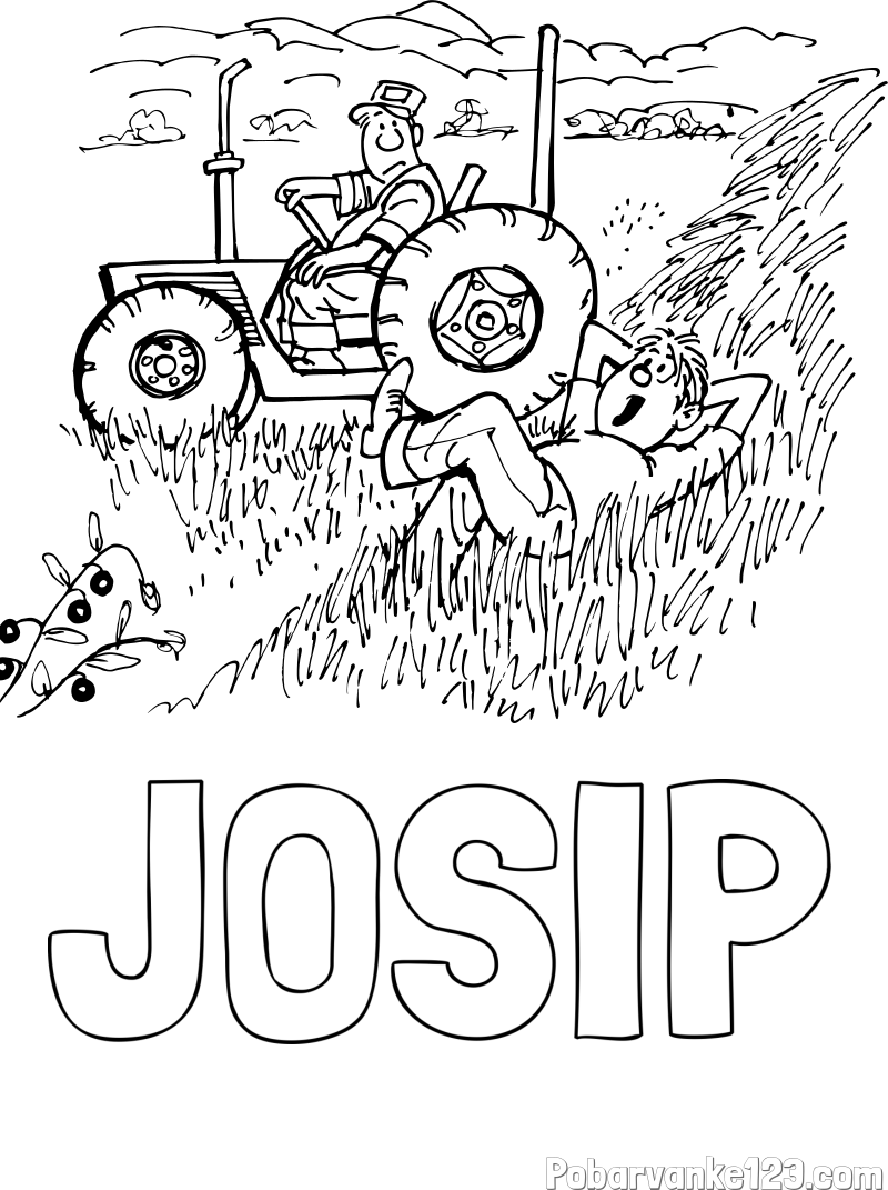 Pobarvanka imena JOSIP in pobarvanka traktor