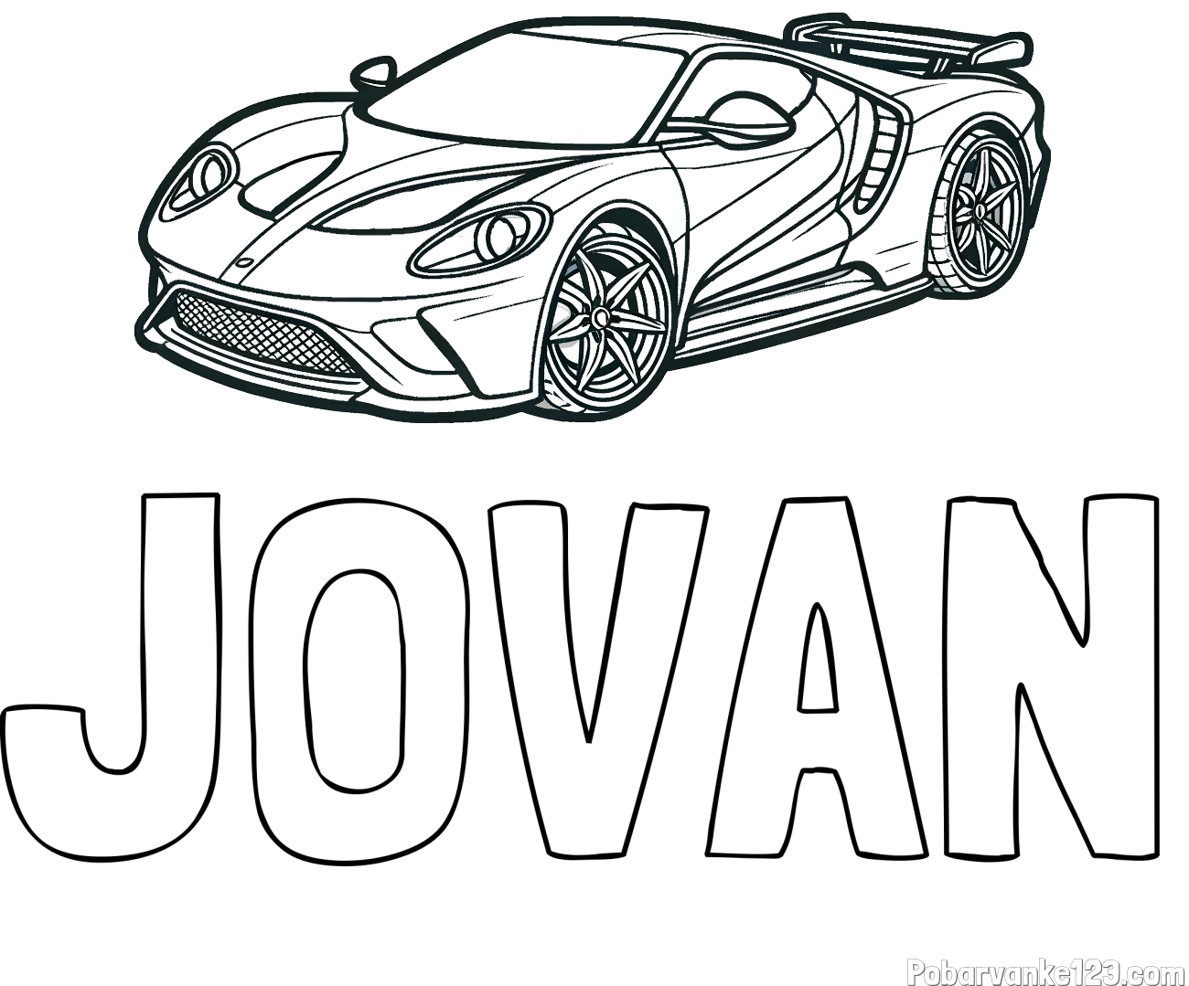 Pobarvanka imena JOVAN in Športni avtomobil