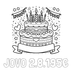 Online izdelana pobarvanka - Pobarvanka imena JOVO 2.8.1956 in pobarvanka velike torte za rojstni dan
