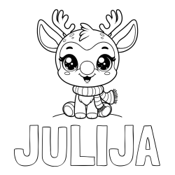 Online izdelana pobarvanka - Pobarvanka imena JULIJA in otroška pobarvanka jelenčka Rudolfa s šalom okoli vratu