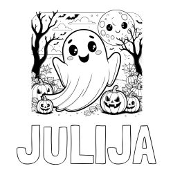 Online izdelana pobarvanka - Pobarvanka imena JULIJA in pobarvanka ljubkega duhca in buč za noč čarovnic