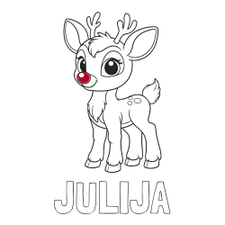 Online izdelana pobarvanka - Pobarvanka imena JULIJA in pobarvanka nasmejanega jelenčka Rudolfa
