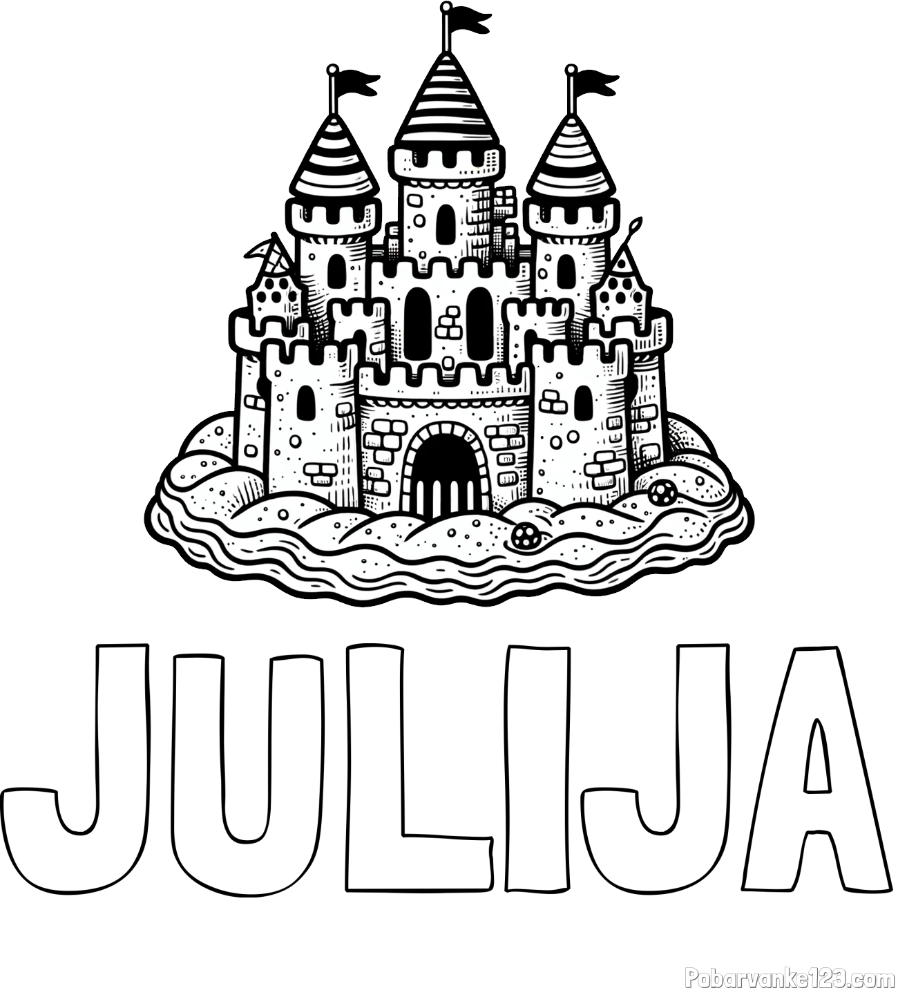 Pobarvanka imena JULIJA in pobarvanka velikega peščenega gradu