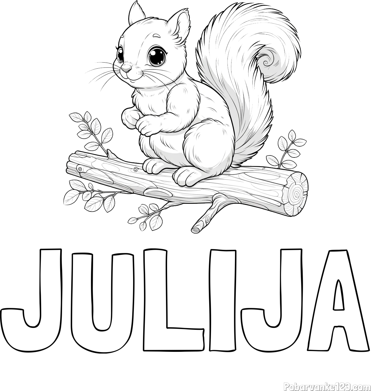 Pobarvanka imena JULIJA in pobarvanka veverice na veji