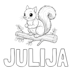 Online izdelana pobarvanka - Pobarvanka imena JULIJA in pobarvanka veverice na veji