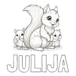 Online izdelana pobarvanka - Pobarvanka imena JULIJA in pobarvanka veveričje družine
