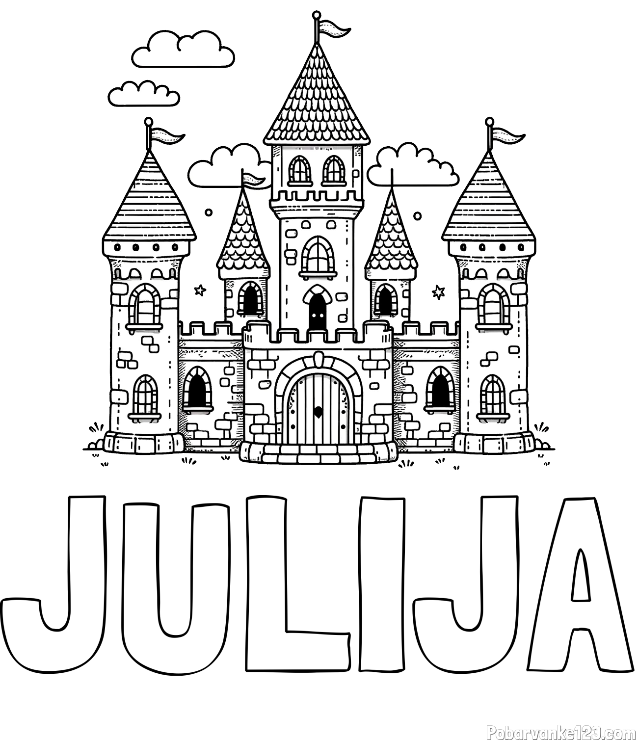Pobarvanka imena JULIJA in pobarvnaka velikega gradu