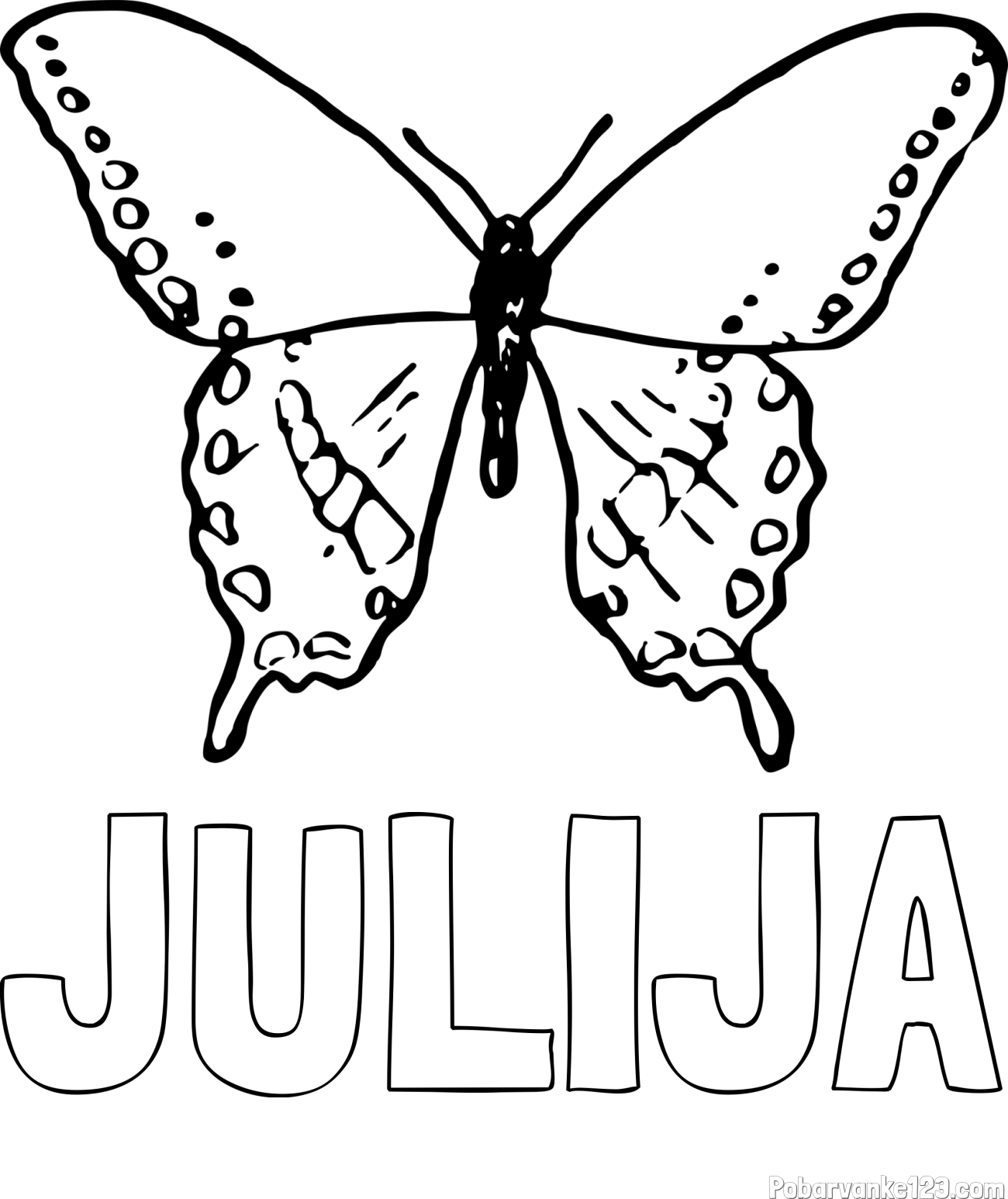 Pobarvanka imena JULIJA in starejša in preprosta pobarvanka metulja