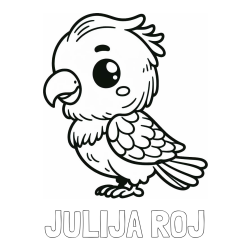 Online izdelana pobarvanka - Pobarvanka imena JULIJA ROJ in pobarvanka ljubkega papagaja