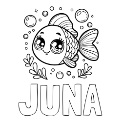 Online izdelana pobarvanka - Pobarvanka imena JUNA in pobarvanka prisrčne ribice