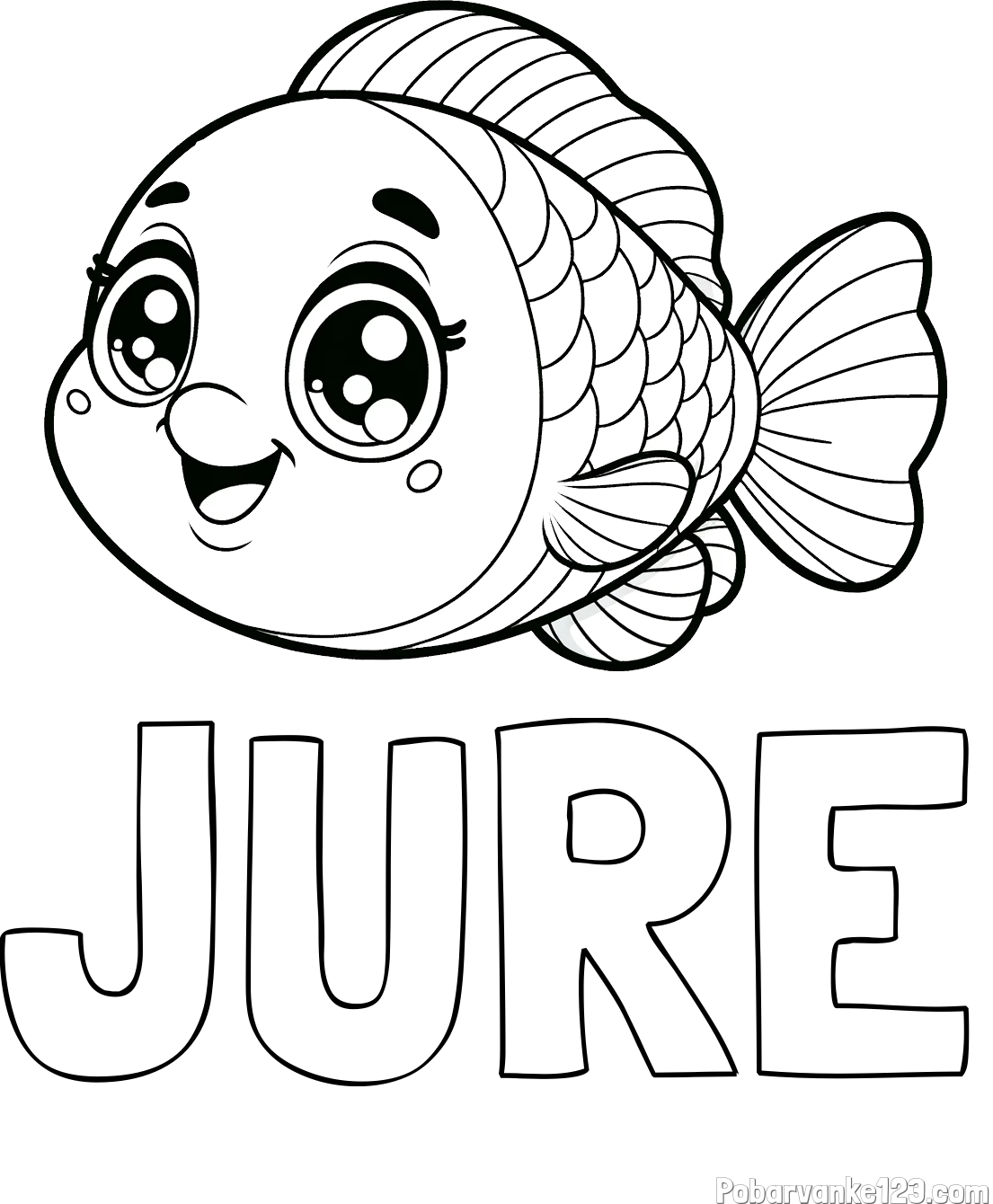Pobarvanka imena JURE in pobarvanka prisrčne ribe