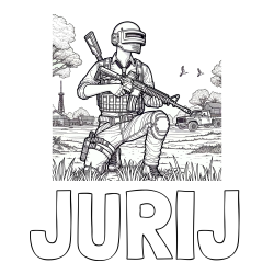 Online izdelana pobarvanka - Pobarvanka imena JURIJ in PUBG pobarvanka glavnega lika v klečečem položaju