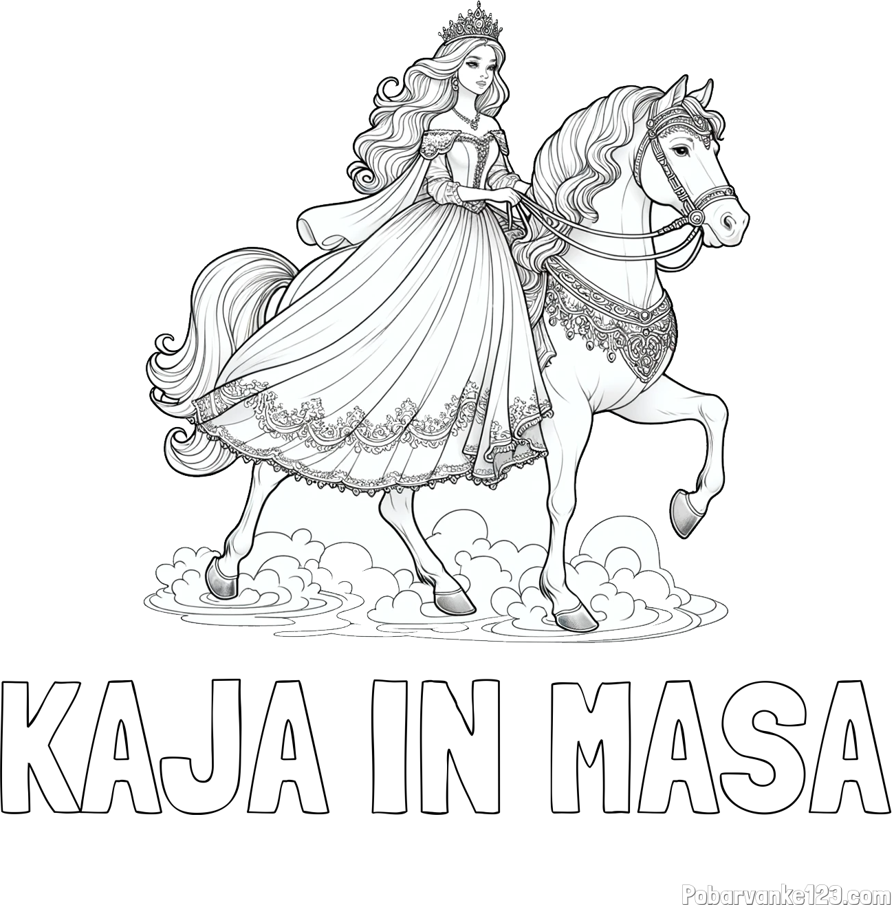Pobarvanka imena KAJA IN MAŠA in pobarvanka princese na konju