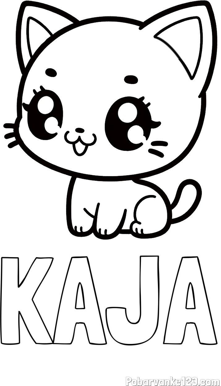 Pobarvanka imena KAJA in pobarvnaka ljubke muce v anime slogu