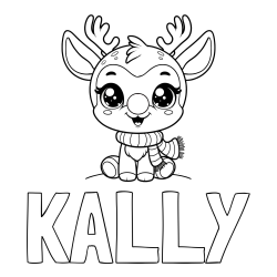 Online izdelana pobarvanka - Pobarvanka imena KALLY in otroška pobarvanka jelenčka Rudolfa s šalom okoli vratu