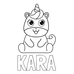 Online izdelana pobarvanka - Pobarvanka imena KARA in pobarvanka čudovitega samoroga Unicorn