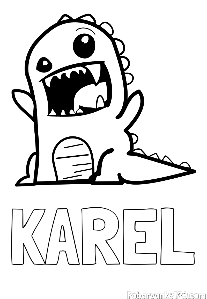 Pobarvanka imena KAREL in pobarvanka strašnega dinozavra