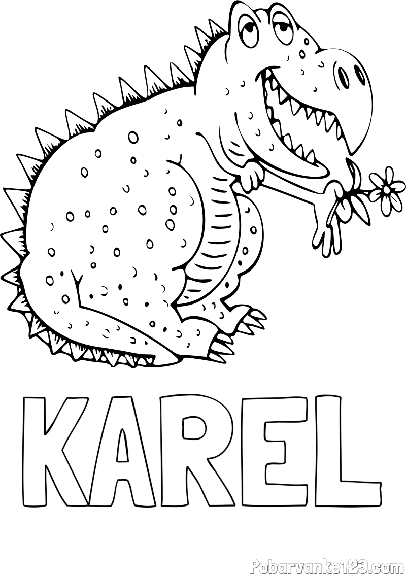 Pobarvanka imena KAREL in pobarvanka veselega dinozavra