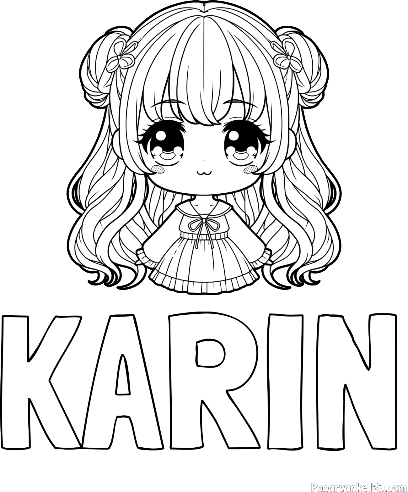 Pobarvanka imena KARIN in pobarvanka prikupne punčke v anime slogu