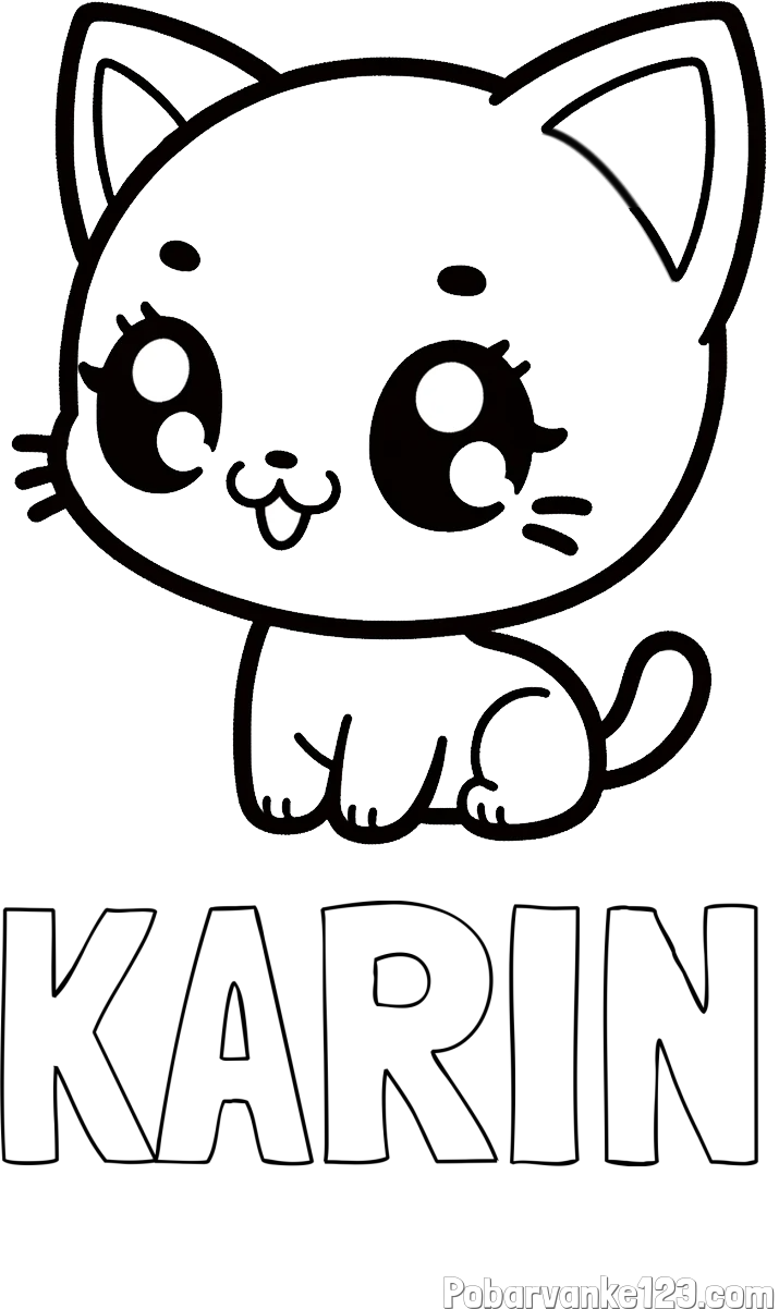 Pobarvanka imena KARIN in pobarvnaka ljubke muce v anime slogu