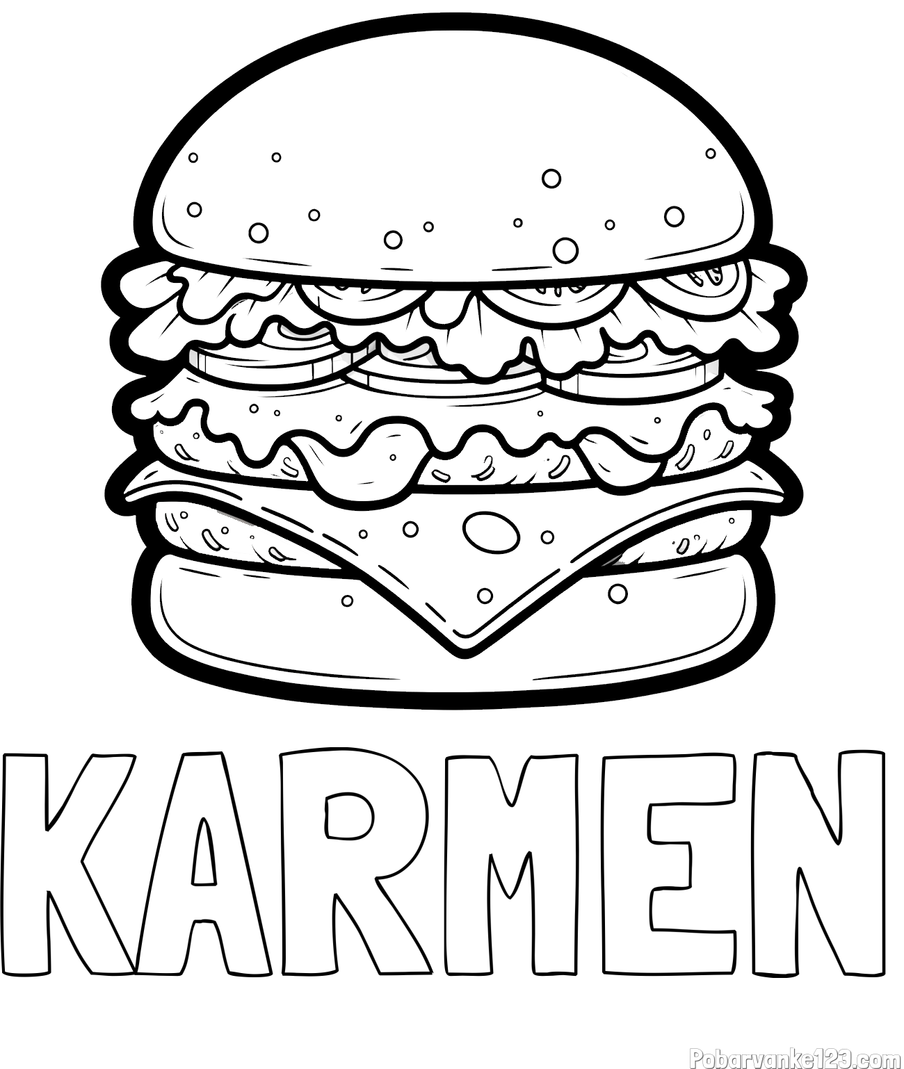 Pobarvanka imena KARMEN in pobarvanka hamburger