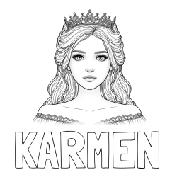 Online izdelana pobarvanka - Pobarvanka imena KARMEN in pobarvanka prikupne princeske s čudovitimi očmi