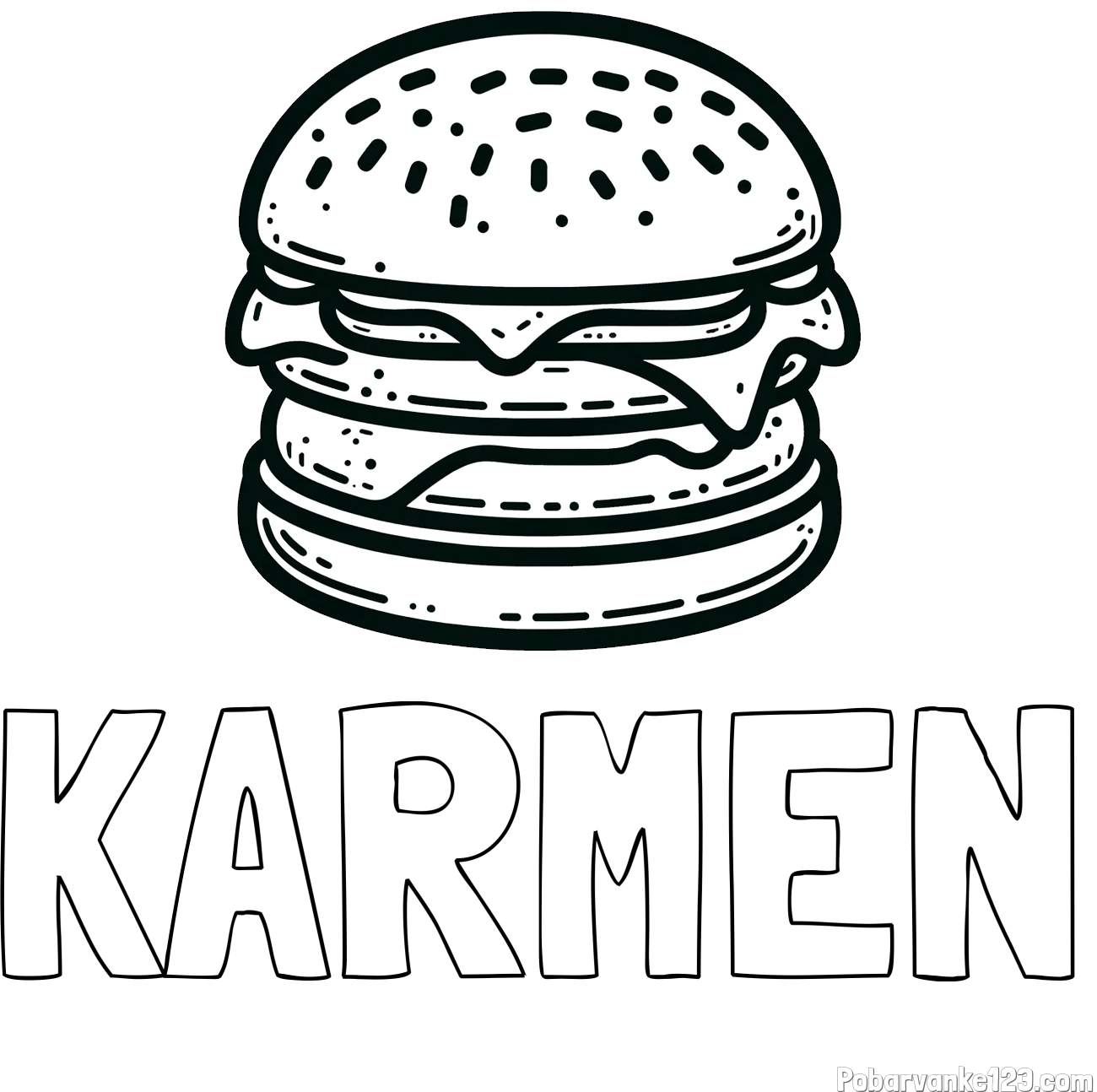 Pobarvanka imena KARMEN in preprosta pobarvanka hamburgerja