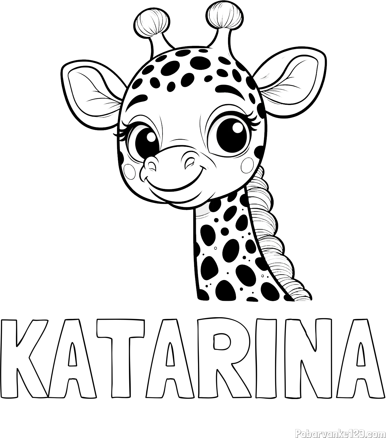 Pobarvanka imena KATARINA in pobarvanka ljubke žirafe z velikimi očmi