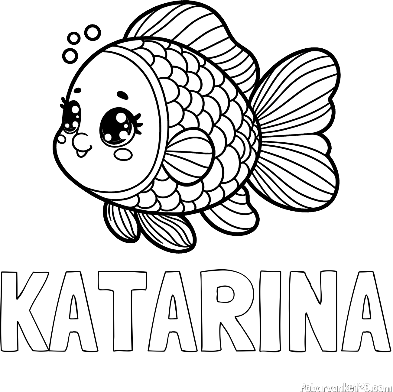 Pobarvanka imena KATARINA in pobarvanka ribe z bujnimi plavutmi