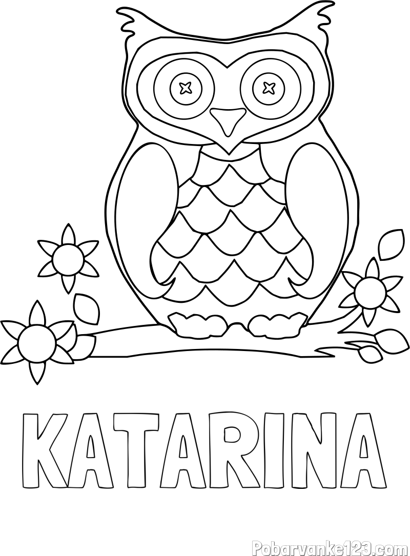 Pobarvanka imena KATARINA in pobarvanka sove