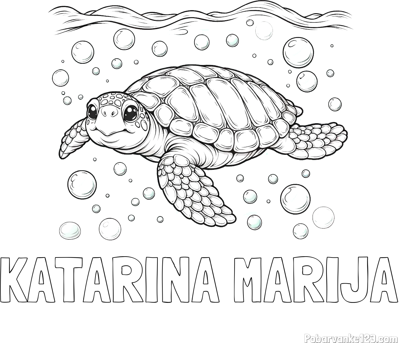Pobarvanka imena KATARINA MARIJA in pobarvanka želve v morju