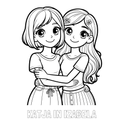 Online izdelana pobarvanka - Pobarvanka imena KATJA IN IZABELA in pobarvanka ljubkih prijateljic